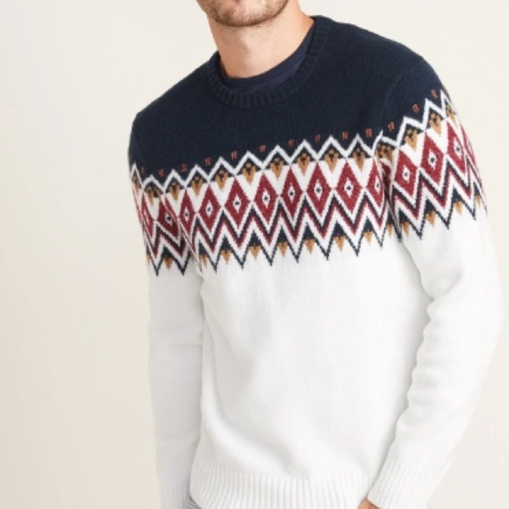 NWT Old Navy Men's Fair Isle Geometric Knit Sweater XL Navy White